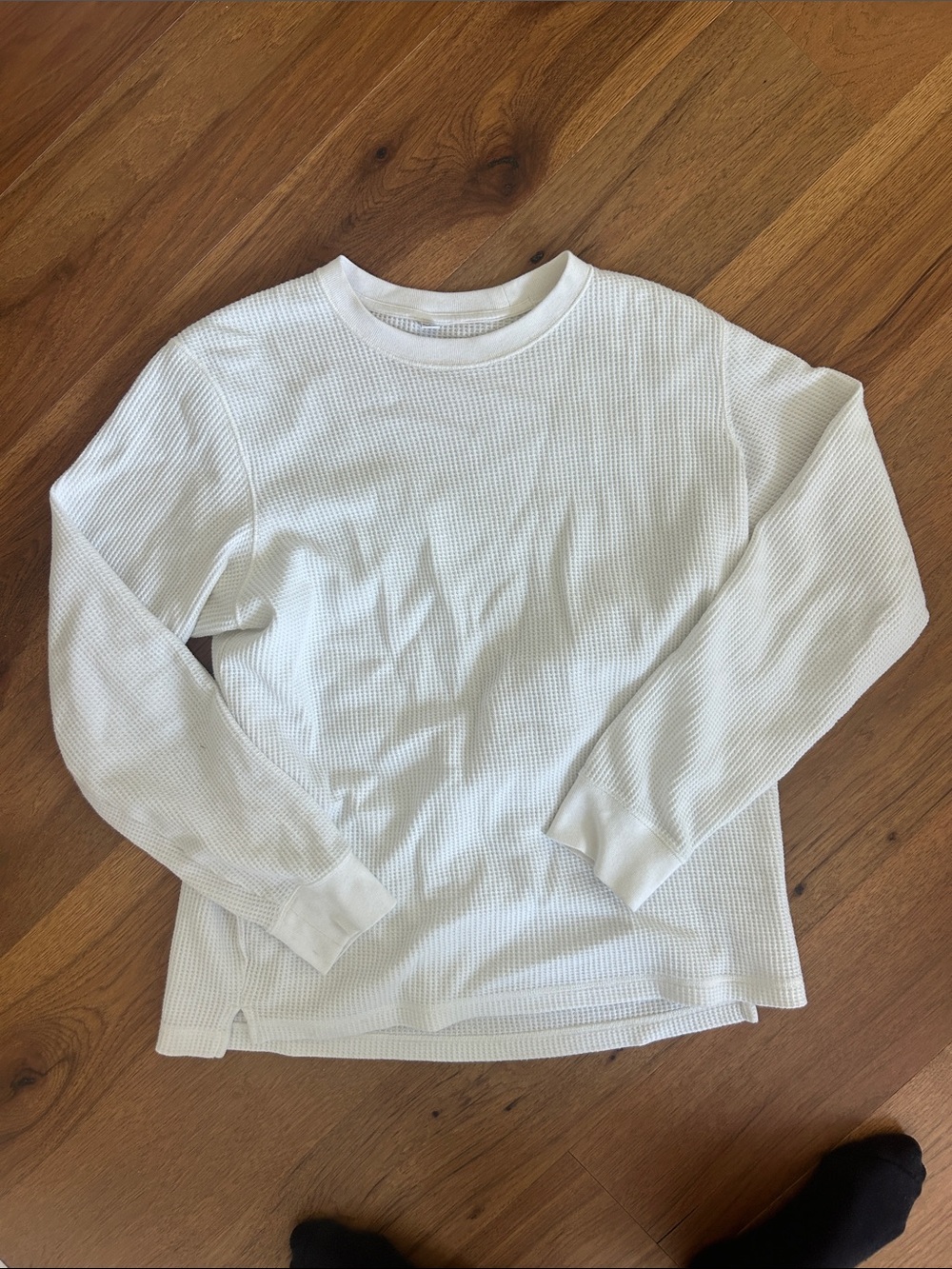 Uniqlo White Waffle-Knit Sweater - Classic Crew